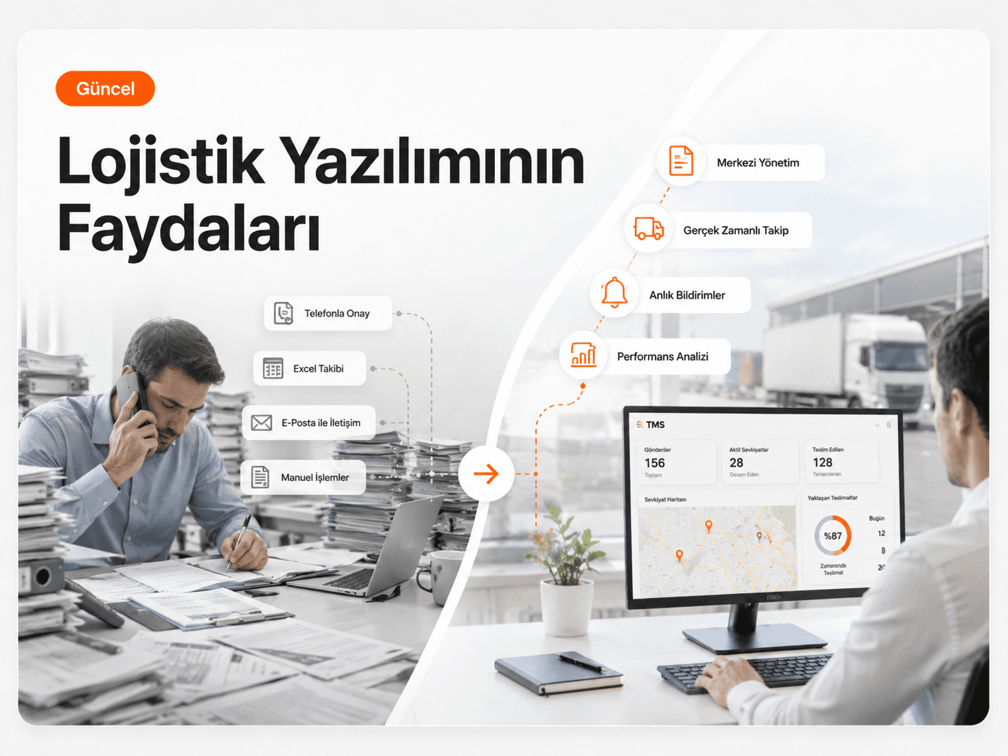 Lojistik yazılımı ile nakliye operasyonu, canlı takip, dijital evrak, navlun mutabakatı ve raporlama süreçlerinin yönetimi